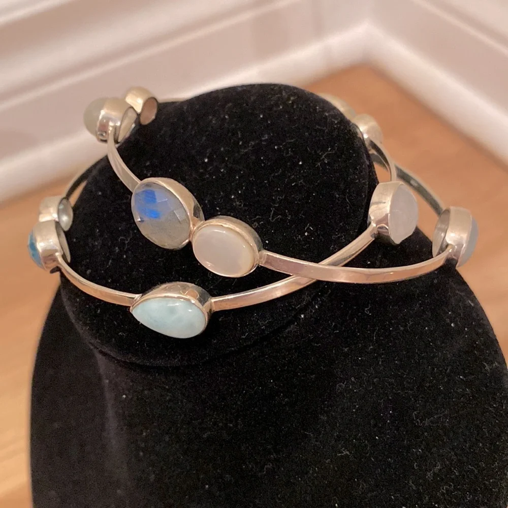 Gorgeous bangles w/ semi precious stones & crystals set in sterling silver (925) - Picture 6 of 7